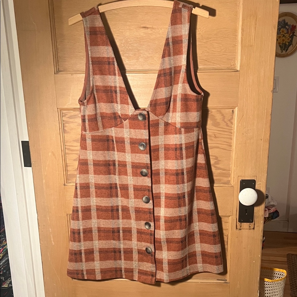 Miami Rust Plaid Button-Front Mini Dress